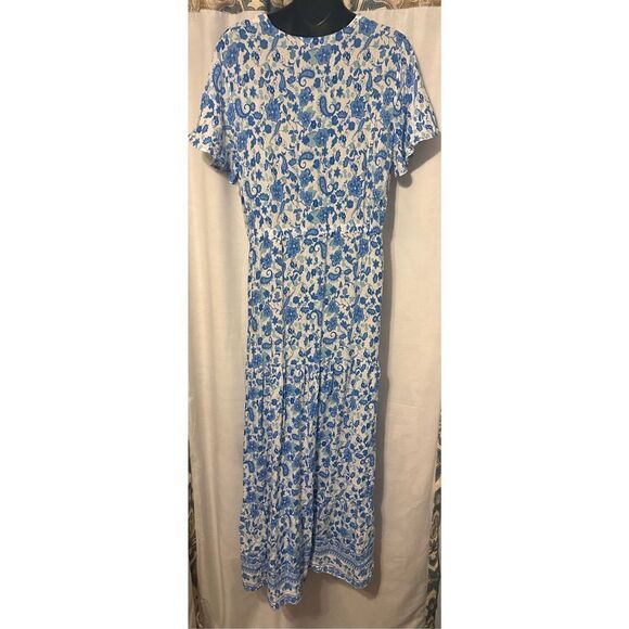 GREAT CONDITION BEAUTIFUL Women's Dress, Women Blue Floral Print Sashes Pleated - Picture 3 of 7